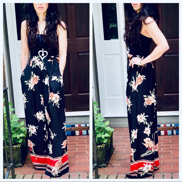 GORGEOUS BLACK FLORAL PRINT WIDE LEG PANTS - Picture 10 of 15